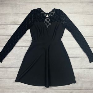 Mesh Long Sleeve Black A-Line Dress